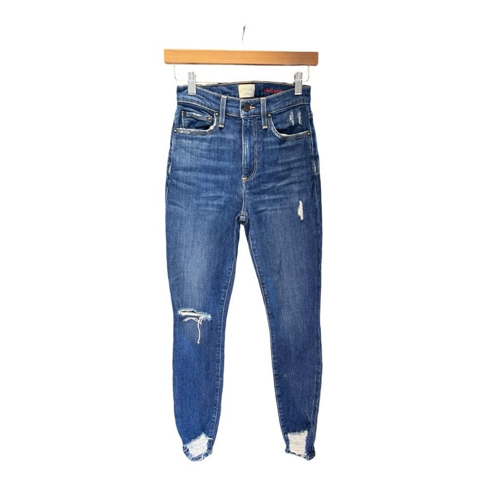 AO. LA‎ Alice + Olivia | High Rise Denim Distressed Medium Wash Skinny Jeans 25